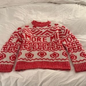 Red and White Patterned Women's Sweater